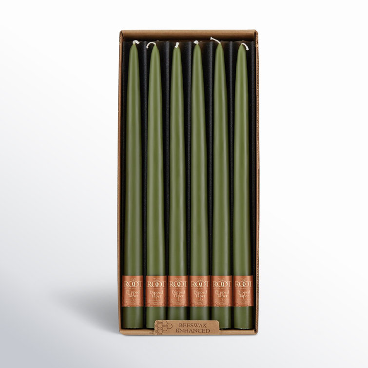 12-Piece Dark Olive Beeswax Taper Candle Set