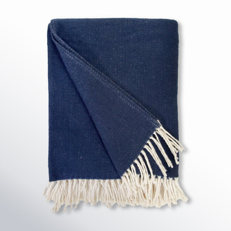 Billie Navy and Ivory Tasseled Cotton Throw Blanket