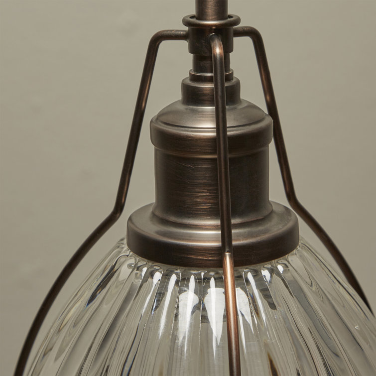 8'' Mini Pendant Light in Dark Brushed Bronze with Ribbed Clear Glass