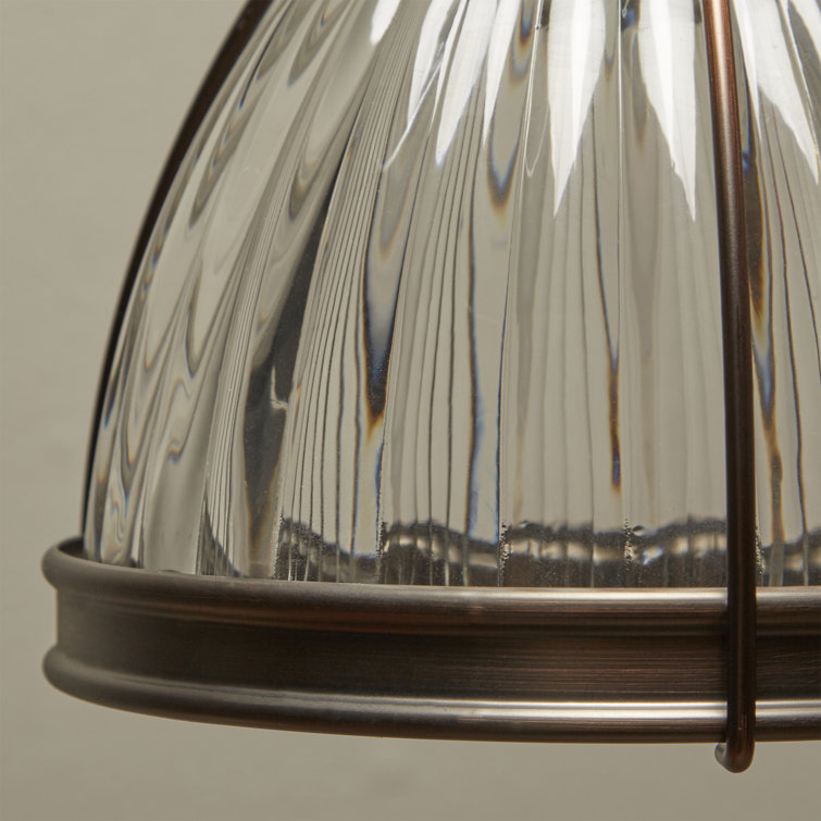 8'' Mini Pendant Light in Dark Brushed Bronze with Ribbed Clear Glass