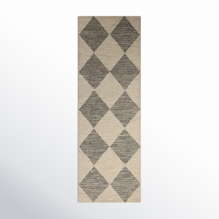 Handmade High Pile Tufted Wool Area Rug in Beige and Charcoal