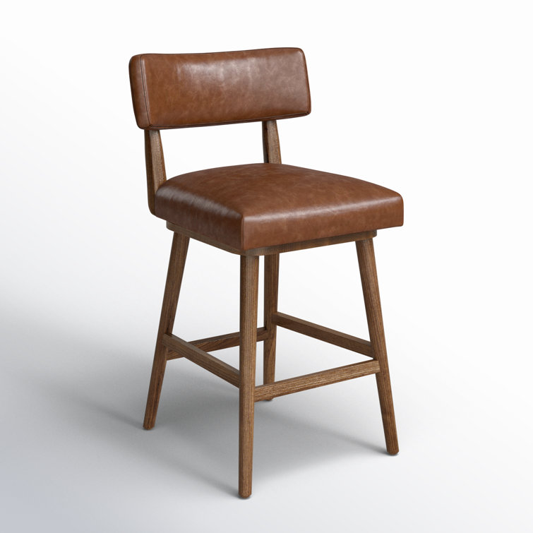 Natural Wood Swivel Counter Stool with Upholstered Seat