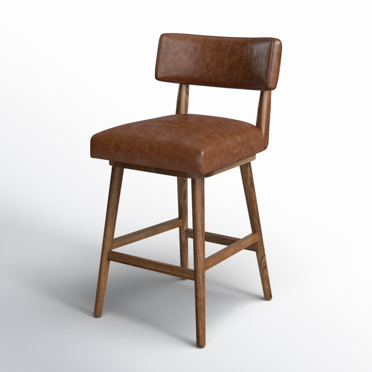 Natural Wood Swivel Counter Stool with Upholstered Seat