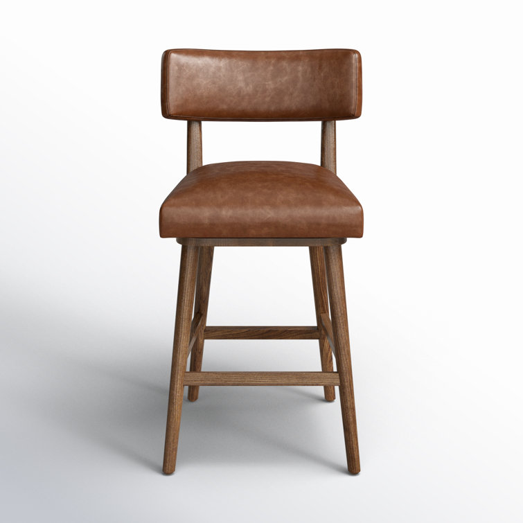 Natural Wood Swivel Counter Stool with Upholstered Seat