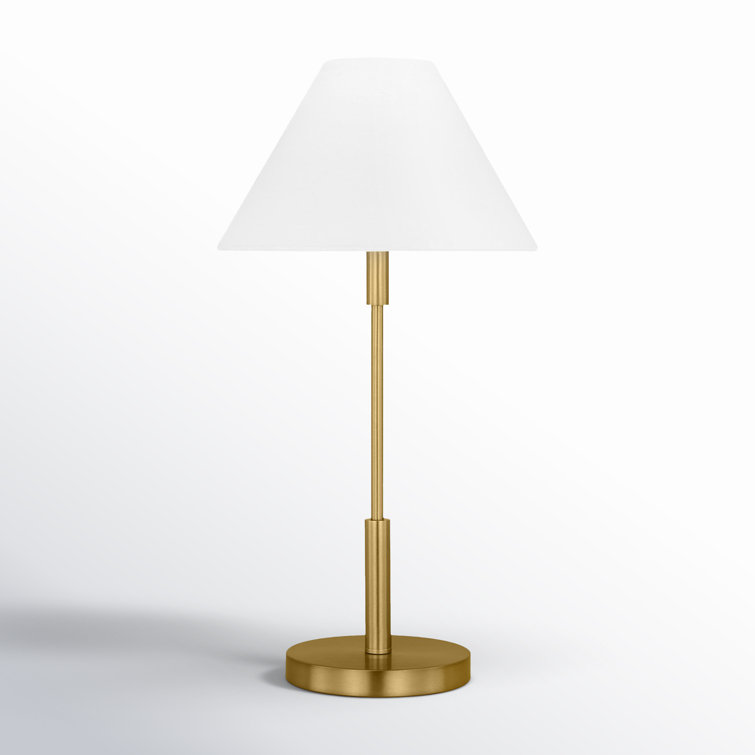 Satin Brass Medium Table Lamp with White Linen Shade