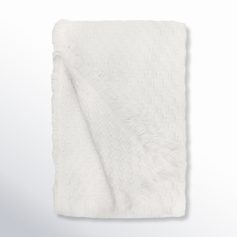 White Acrylic Basket Weave Baby Throw Blanket