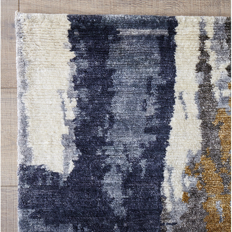 Cascade Luminous Water Abstract Blue 8' x 10' Hand-Knotted Viscose Rug