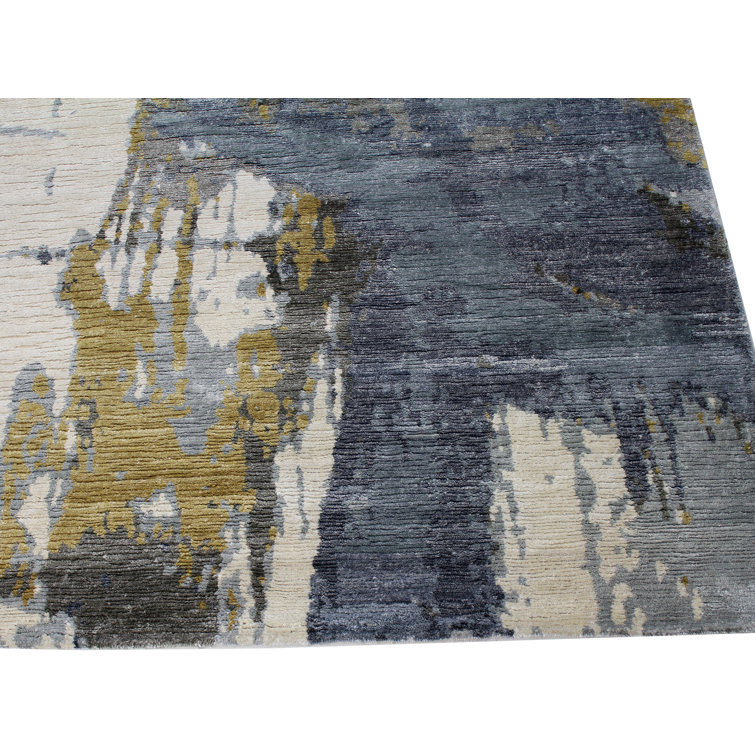 Cascade Luminous Water Abstract Blue 8' x 10' Hand-Knotted Viscose Rug
