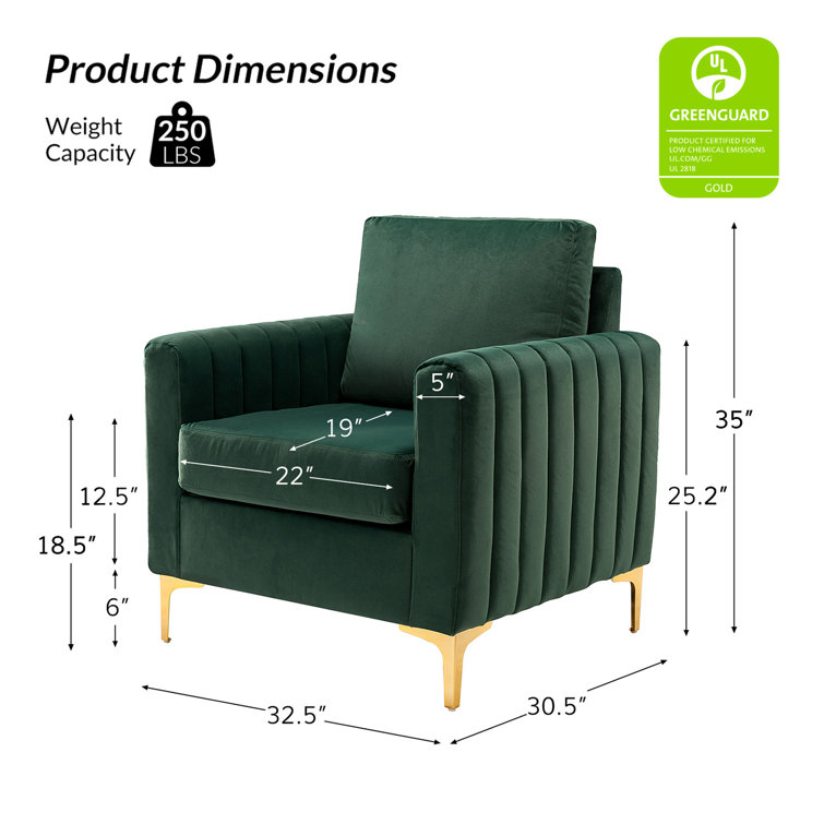 Green Velvet Barrel Accent Chair with Gold Metal Legs