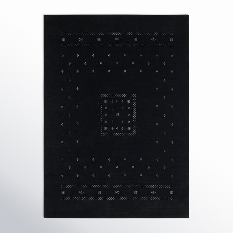 Veruca Hand-Knotted Black Wool Geometric 10' x 14' Area Rug