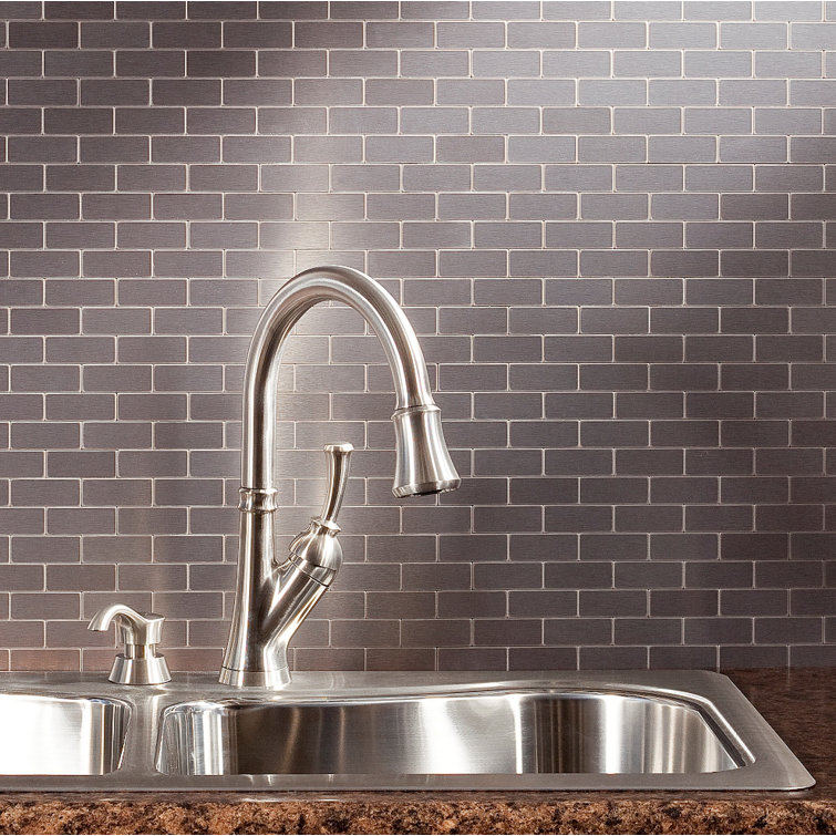 Stainless Steel Peel and Stick Subway Wall Tile Kit