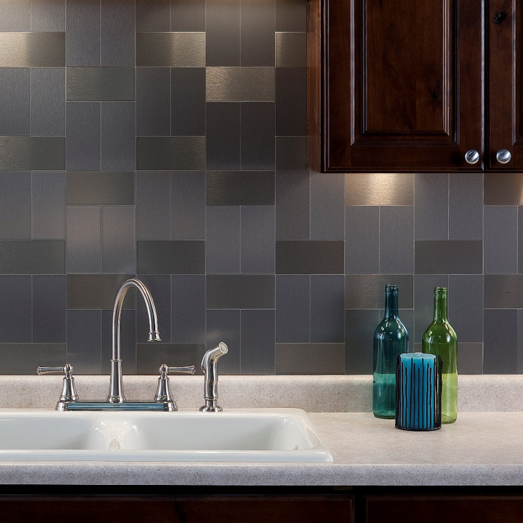 Stainless Steel Peel and Stick 3x6 Kitchen Backsplash Tiles