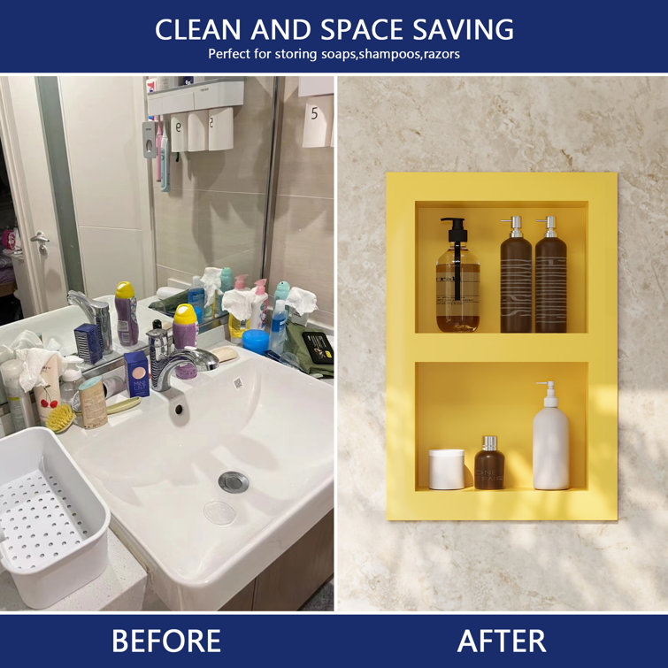 Yellow Stainless Steel Double Shelf Wall Niche for Shower