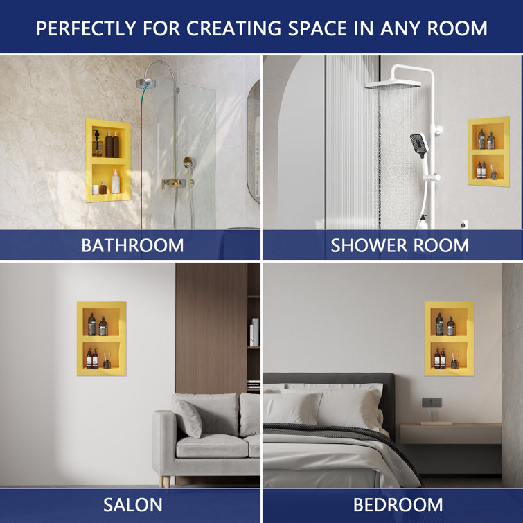 Yellow Stainless Steel Double Shelf Wall Niche for Shower