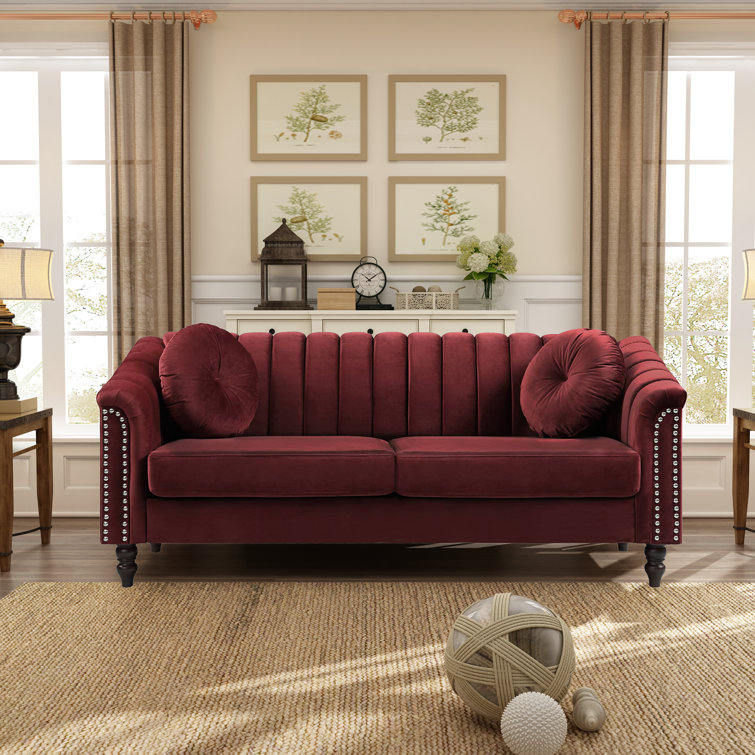 Red Velvet 3-Piece Chesterfield Living Room Set