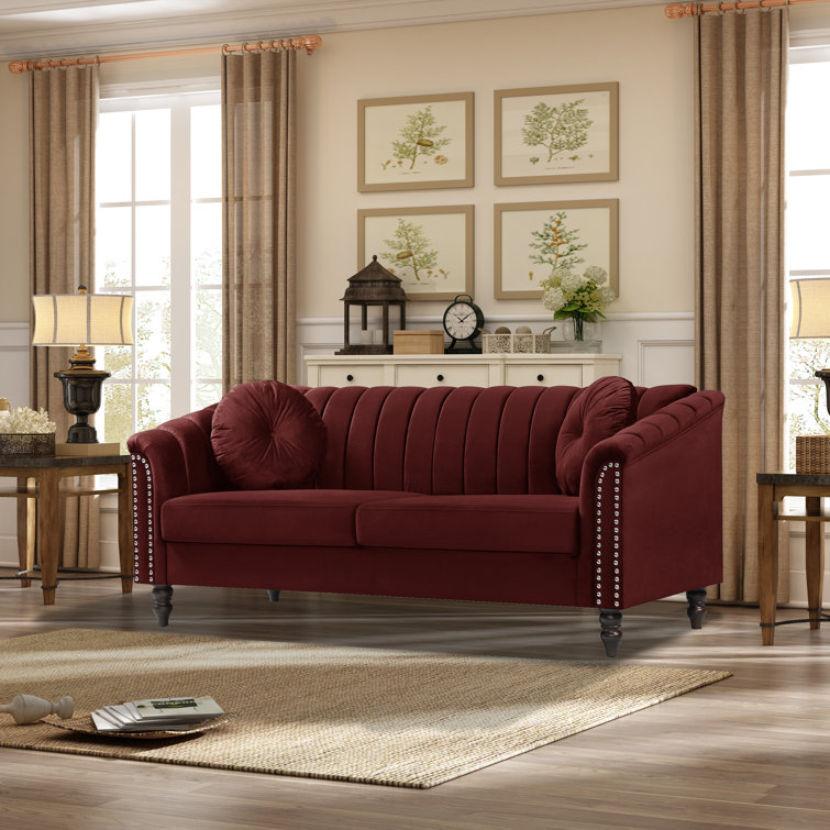 Red Velvet 3-Piece Chesterfield Living Room Set