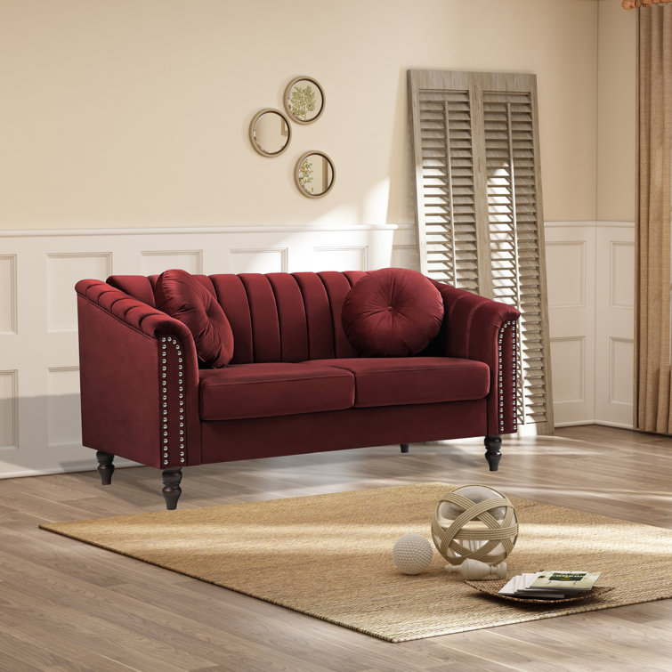Red Velvet 3-Piece Chesterfield Living Room Set