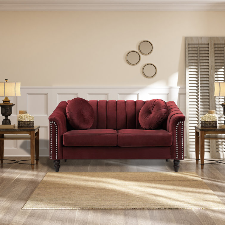 Red Velvet 3-Piece Chesterfield Living Room Set