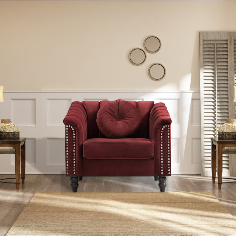 Red Velvet 3-Piece Chesterfield Living Room Set