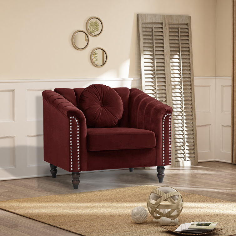 Red Velvet 3-Piece Chesterfield Living Room Set