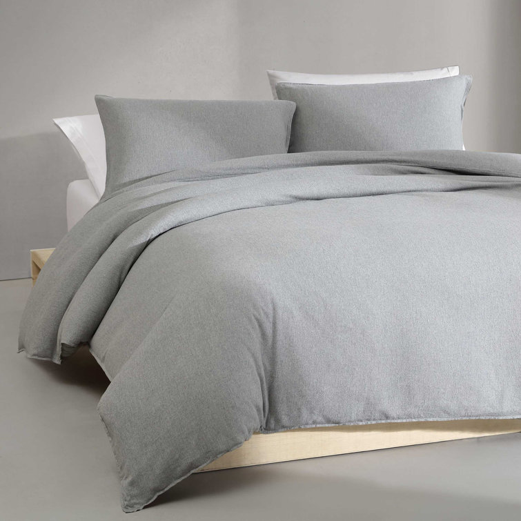 King Silver Gray Cotton Flannel Duvet Cover Set