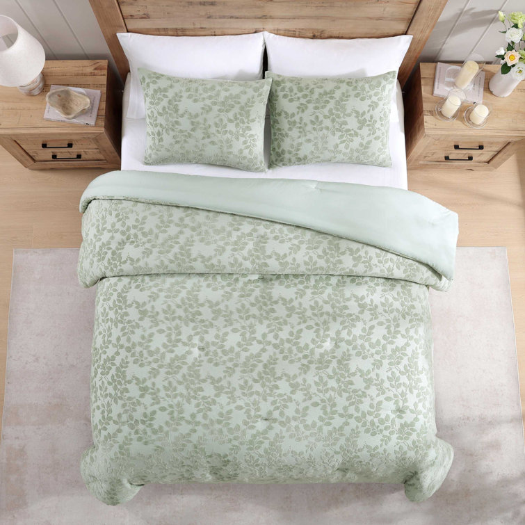 Sage Green Full Microfiber Reversible Jacquard Comforter Set