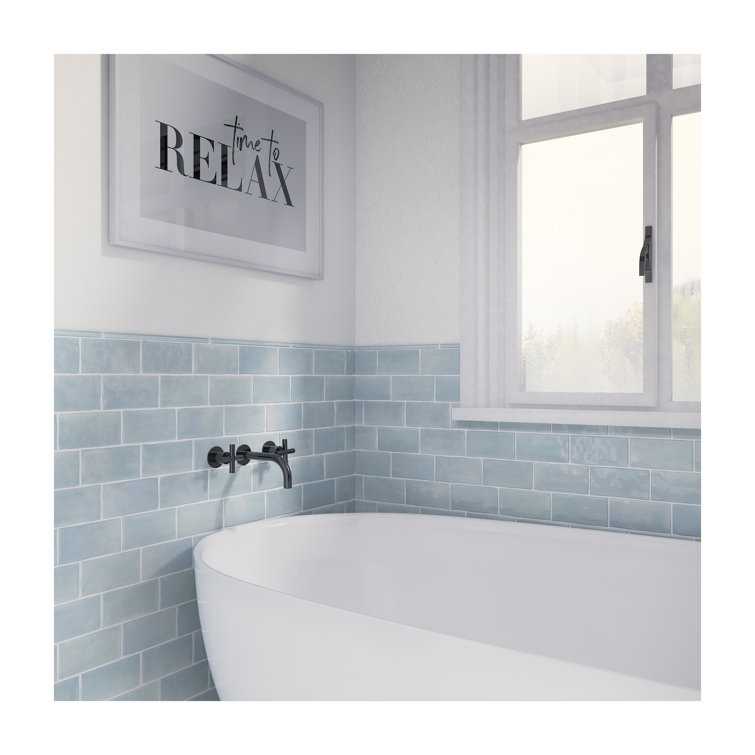 Glossy Light Blue Rectangular Ceramic Wall Trim Tile