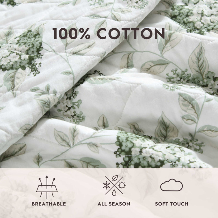 White and Green Cotton Twin Reversible Quilt Set
