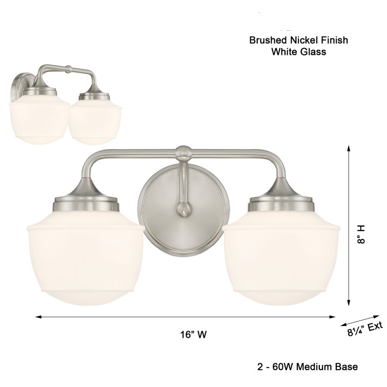 Cornwell Brushed Nickel and Opal Glass 2-Light Bath Vanity