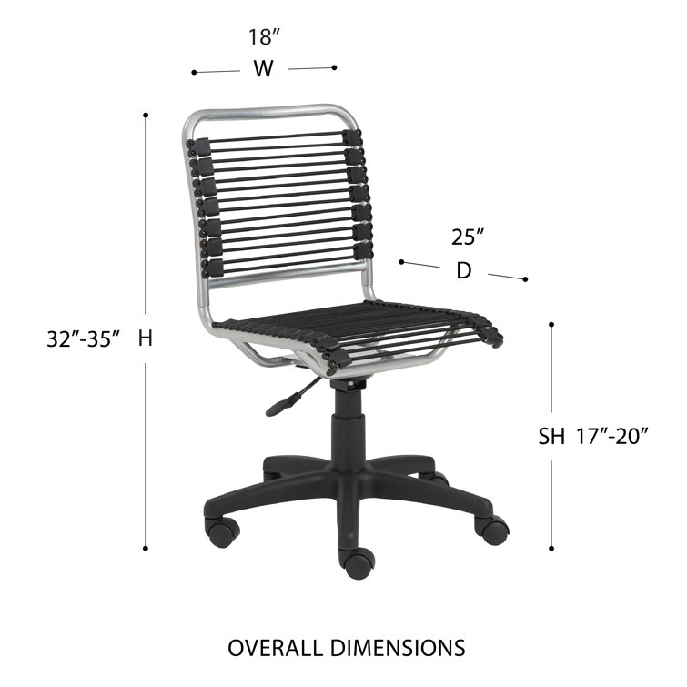 Black Aluminum Swivel Armless Bungee Office Chair