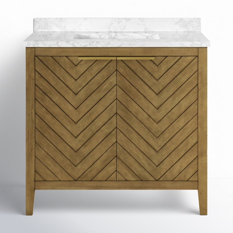 36 in. Almond Latte Single Sink Bathroom Vanity with Marble Top