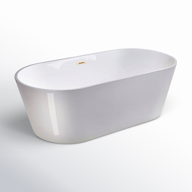 Cove 71'' White Acrylic Freestanding Soaking Bathtub with Brushed Gold Drain