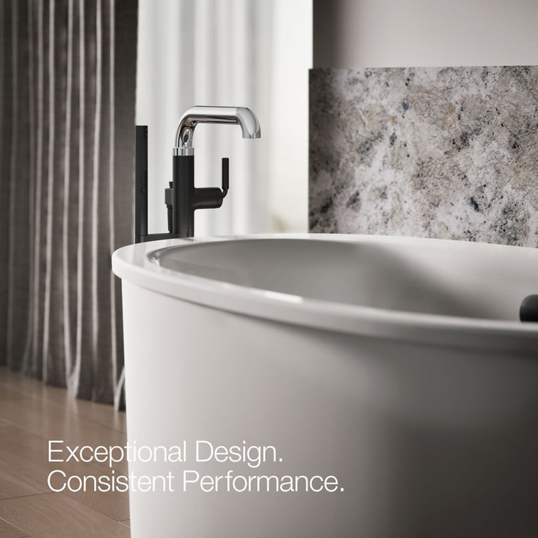Tone Matte Black and Polished Chrome Freestanding Tub Faucet with Handshower
