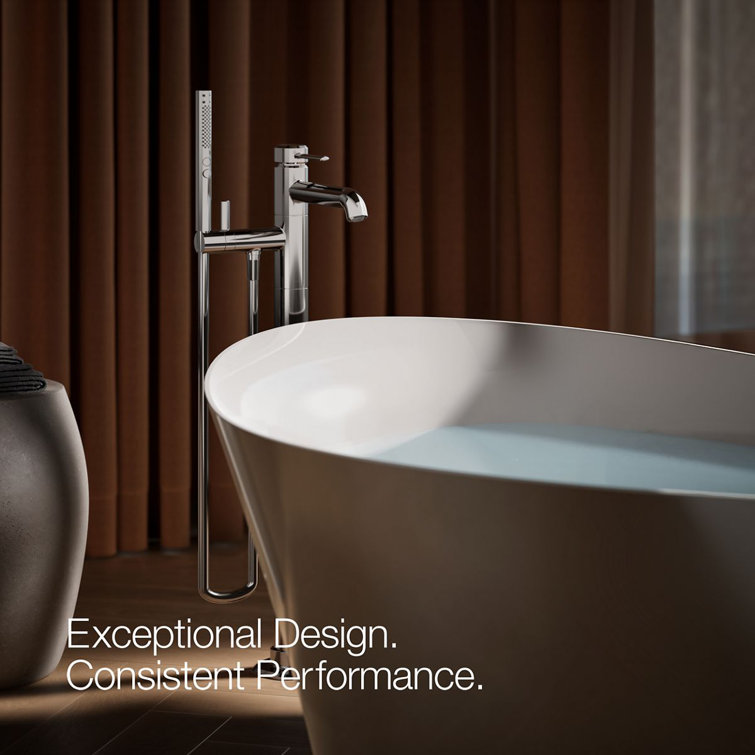 Vibrant Brushed Brass Floor-Mount Bath Filler with Handshower