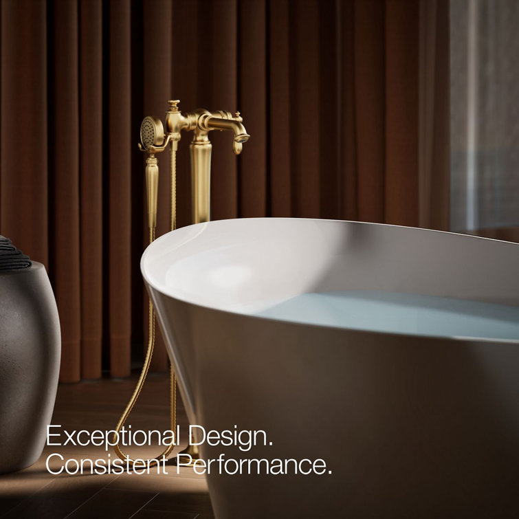 Brushed Brass Single Handle Floor Mounted Bathtub Faucet