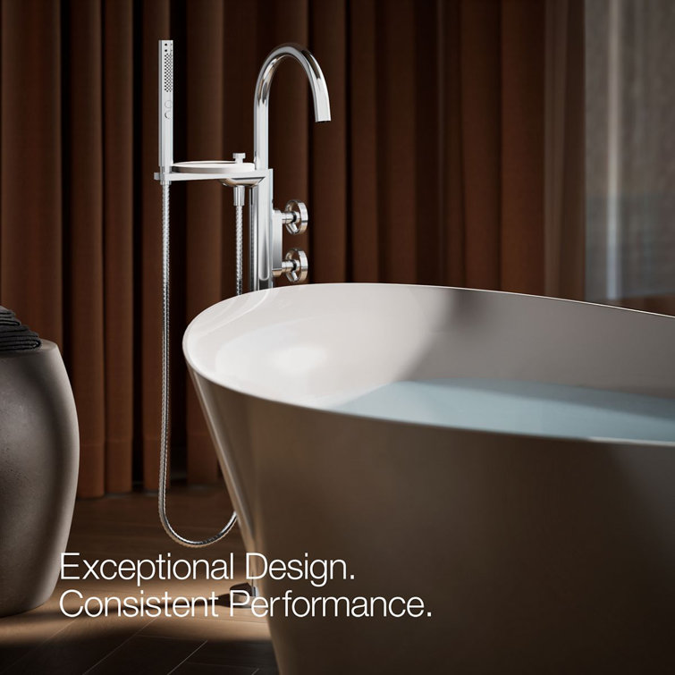 Polished Chrome Floor-Mount Bath Filler Trim with Hand Shower
