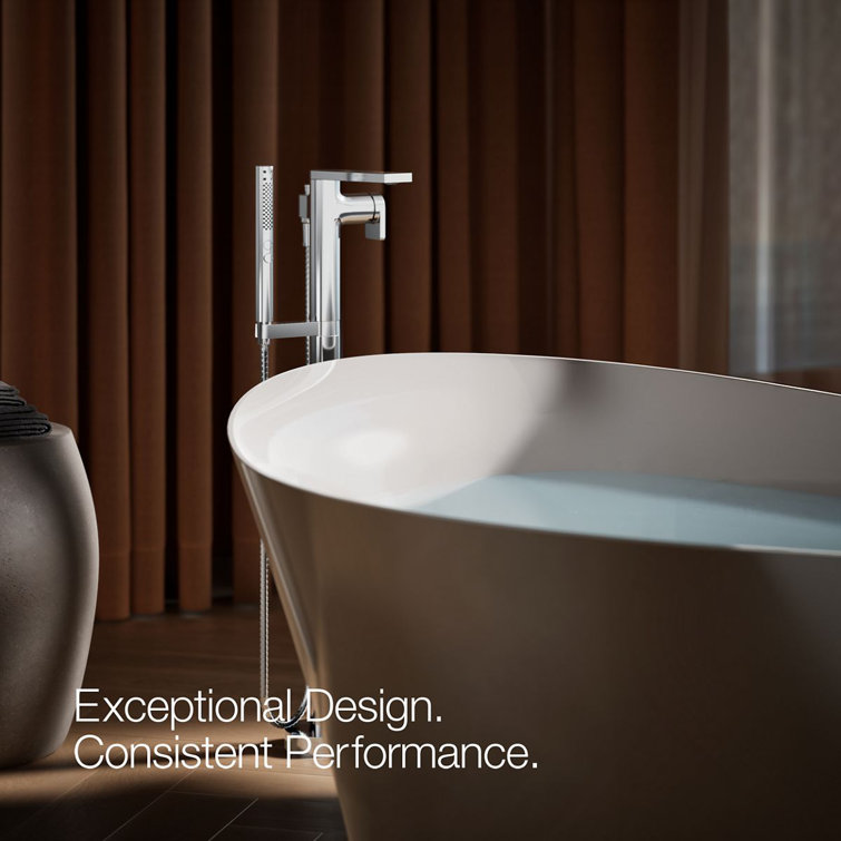 Polished Chrome Freestanding Bath Faucet with Handshower