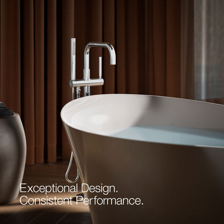 Polished Chrome Floor-Mount Bath Filler with Handshower