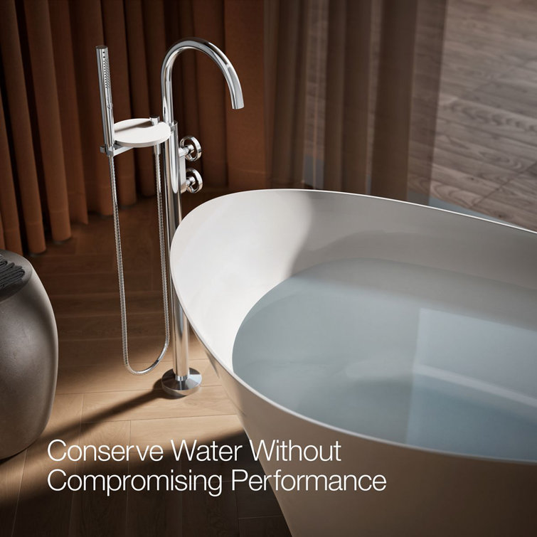 Polished Chrome Floor-Mount Bath Filler Trim with Hand Shower
