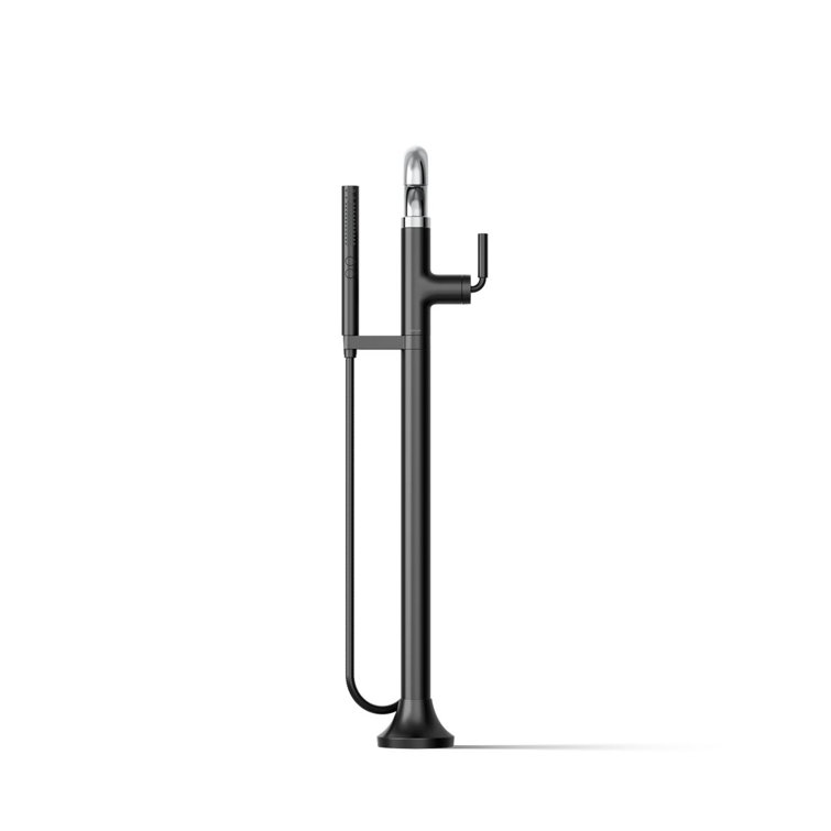 Tone Matte Black and Polished Chrome Freestanding Tub Faucet with Handshower