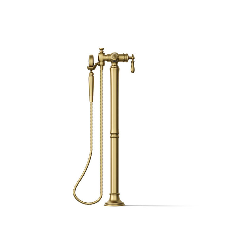 Brushed Brass Single Handle Floor Mounted Bathtub Faucet