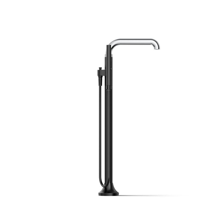Tone Matte Black and Polished Chrome Freestanding Tub Faucet with Handshower