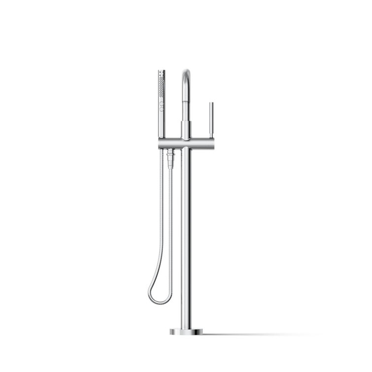 Polished Chrome Floor-Mount Bath Filler with Handshower