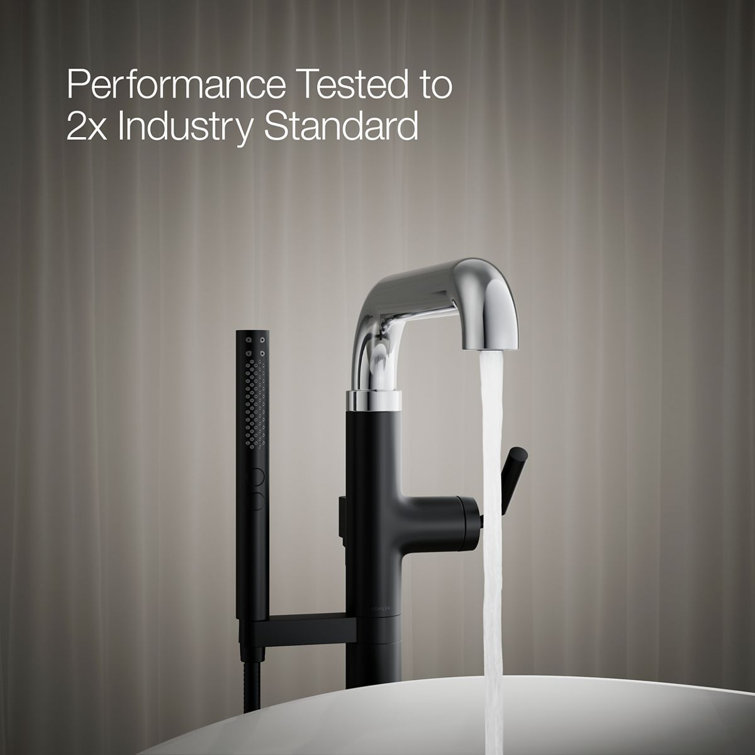 Tone Matte Black and Polished Chrome Freestanding Tub Faucet with Handshower