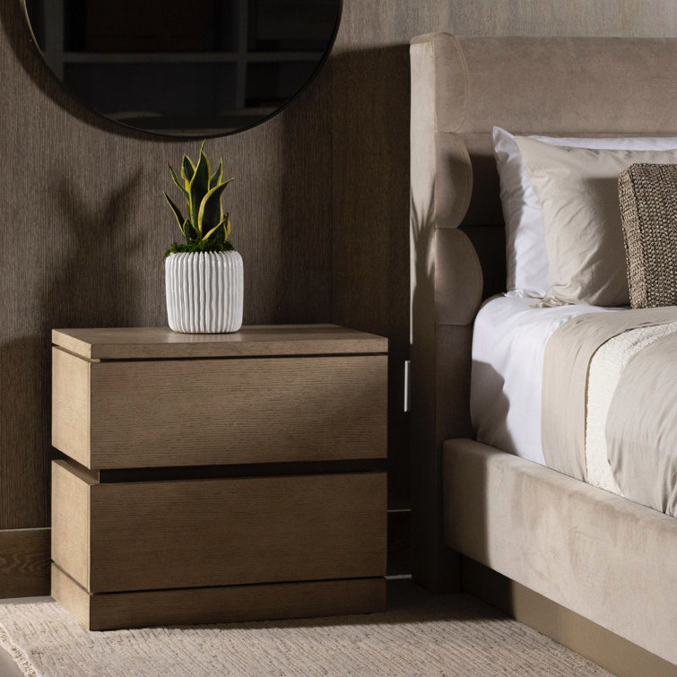 Washed Taupe Oak 2-Drawer Solid Wood Nightstand