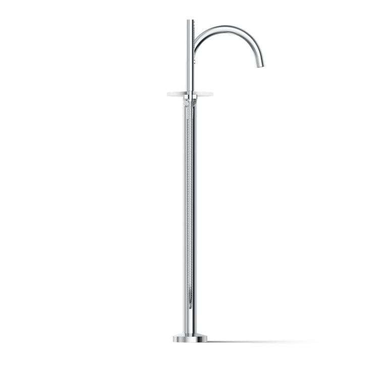 Polished Chrome Floor-Mount Bath Filler Trim with Hand Shower