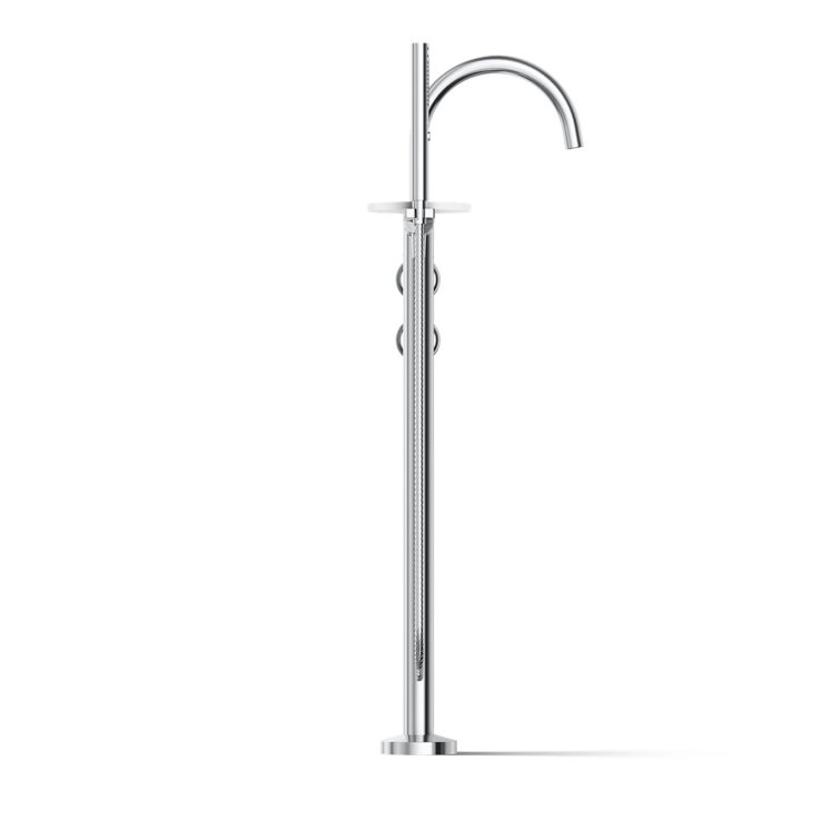 Polished Chrome Floor-Mount Bath Filler Trim with Hand Shower