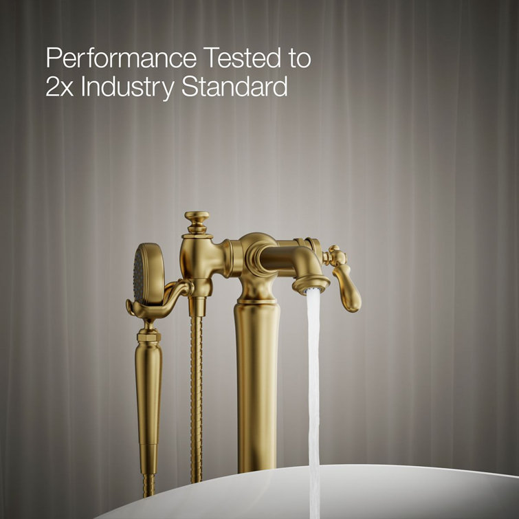 Brushed Brass Single Handle Floor Mounted Bathtub Faucet