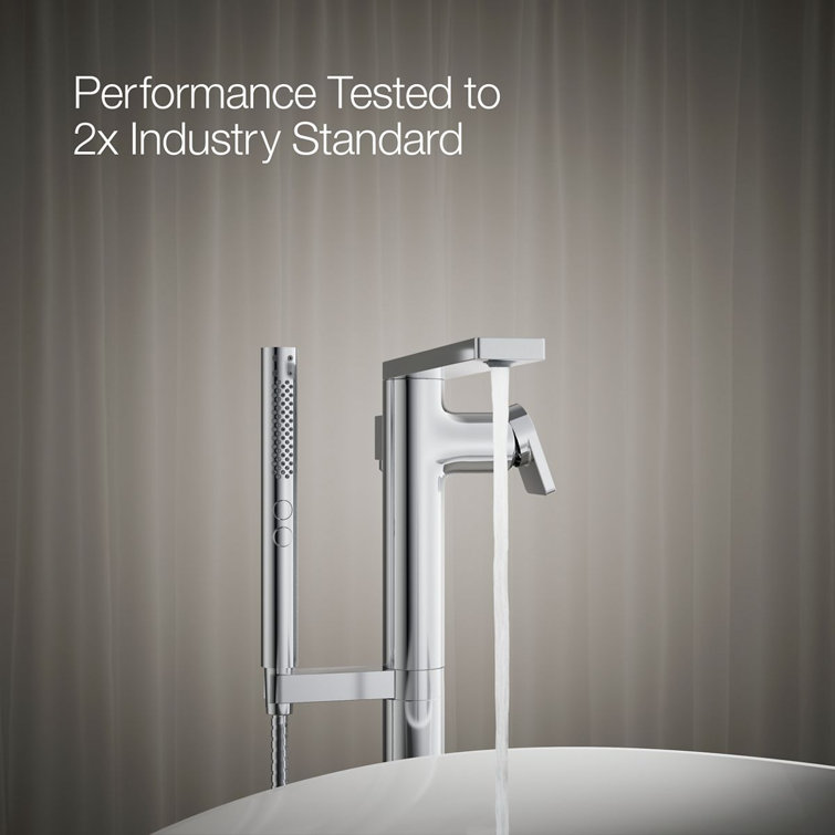 Polished Chrome Freestanding Bath Faucet with Handshower