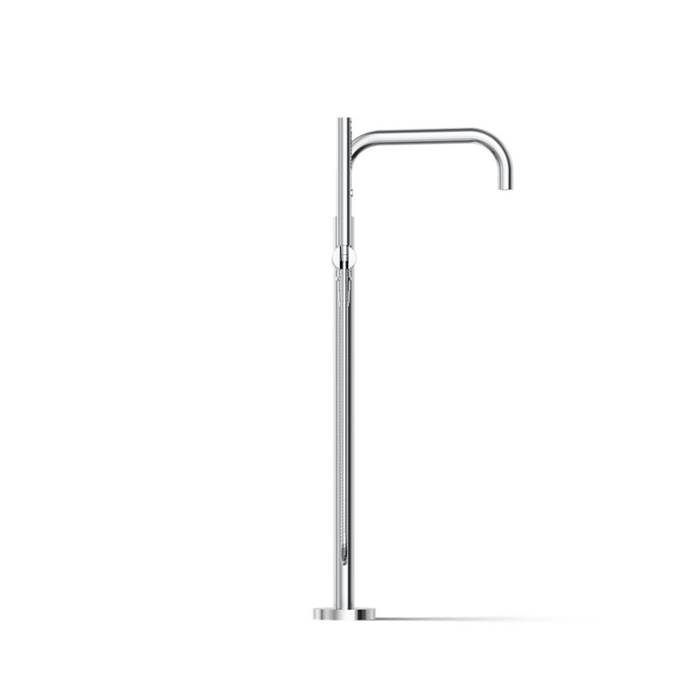 Polished Chrome Floor-Mount Bath Filler with Handshower